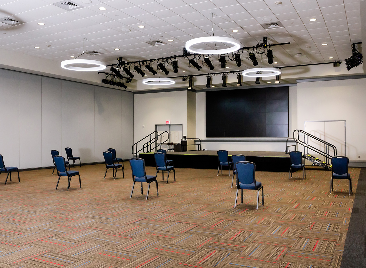 Ballroom 108.2 with socially distanced lecture setup